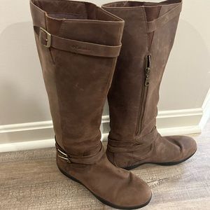 Brown leather boots